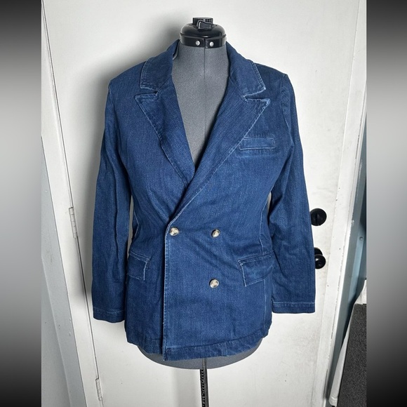 ANTHROPOLOGIE Pilcro Double Breasted Denim Blazer Jean Jacket Medium NWT AB3 - Picture 1 of 10
